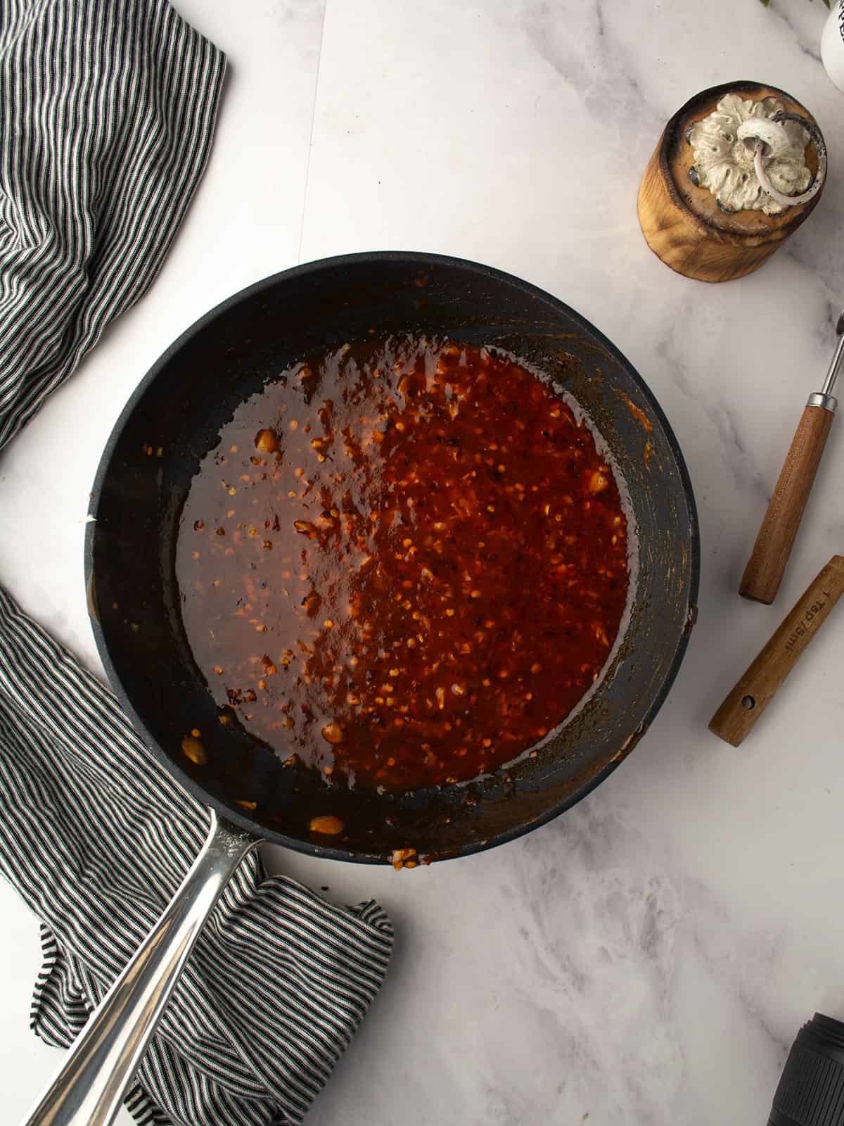 making the volcano sauce.