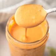 creamy, flavorful chipotle lime sauce in a spoon