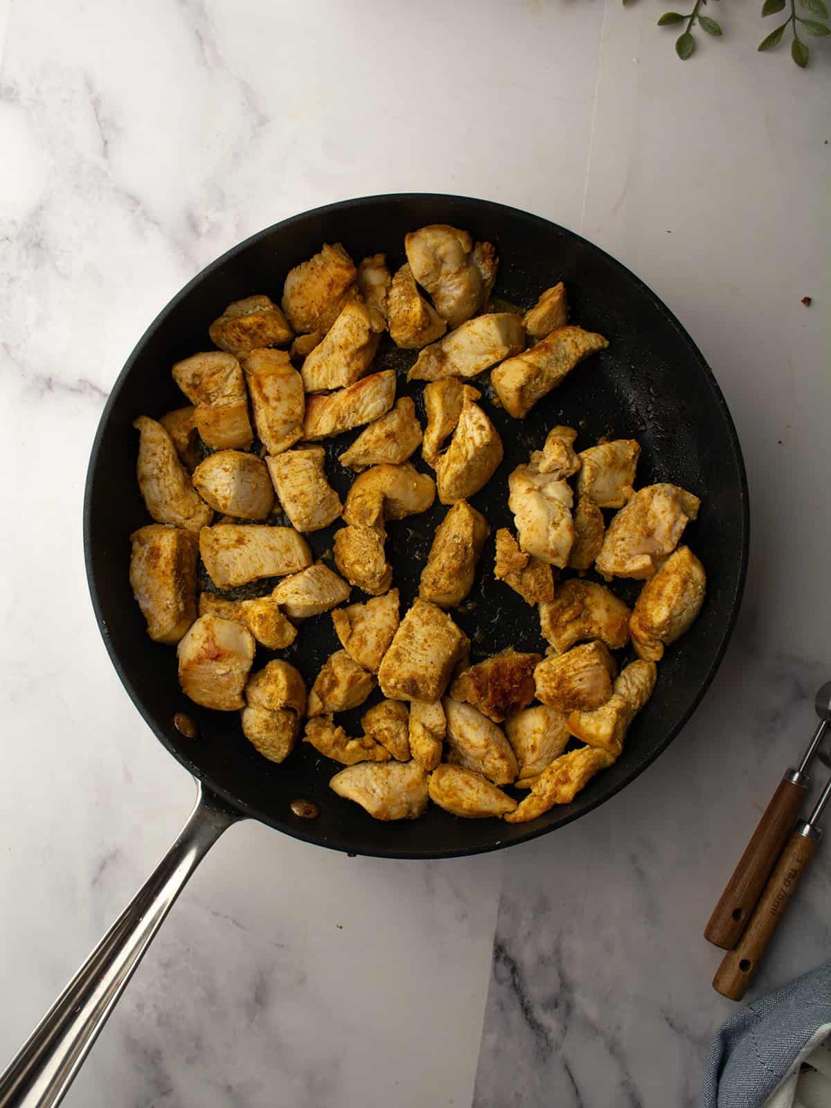 seared chicken in the skillet