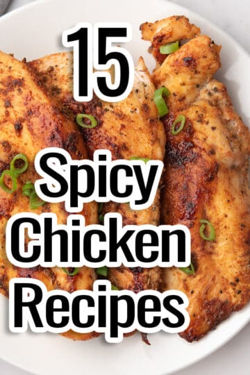 the text shows spicy chicken recipes in the foreground with chicken on the back