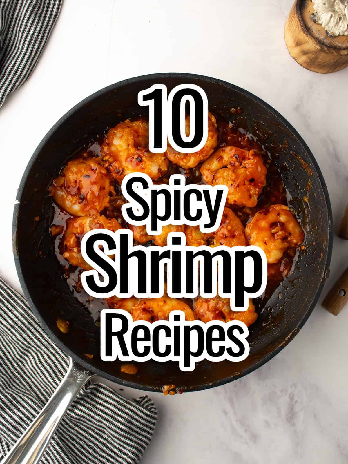 spicy shrimp recipes text over a pan of spicy shrimp