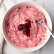 cranberry aioli, with cranberry sauce on the top, ready to serve