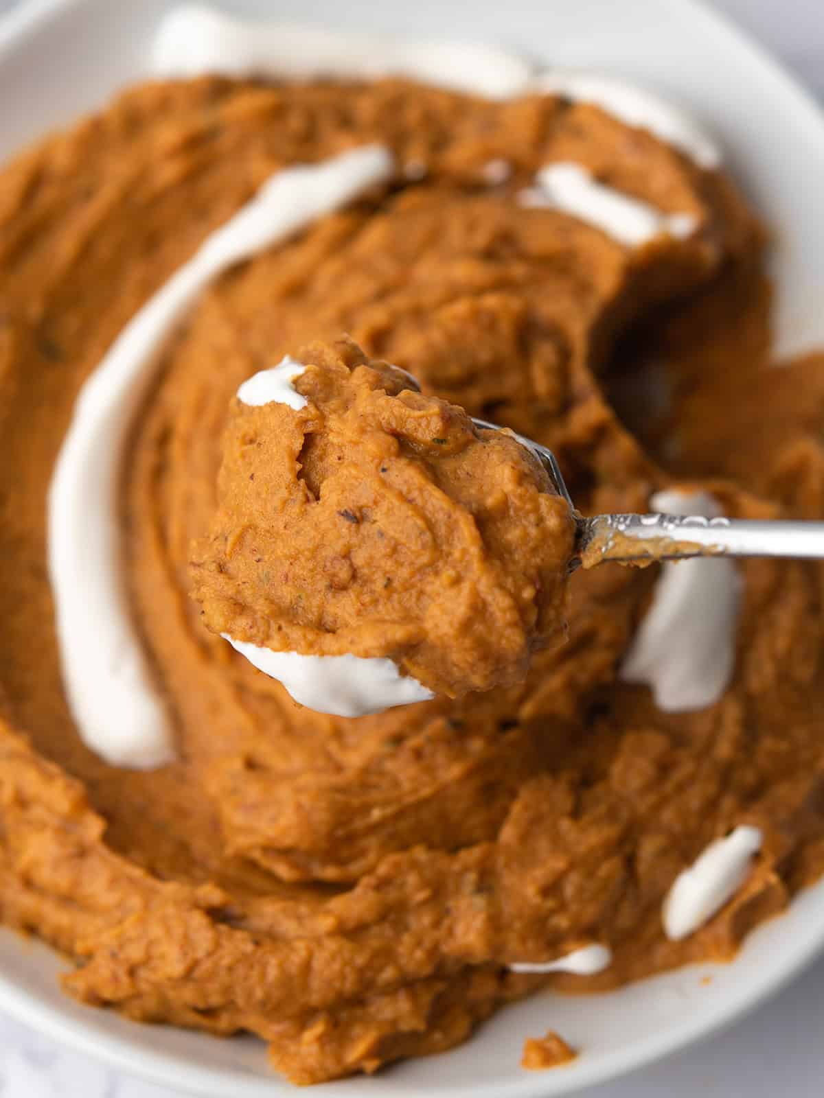 the close up view of spicy mashed sweet potatoes