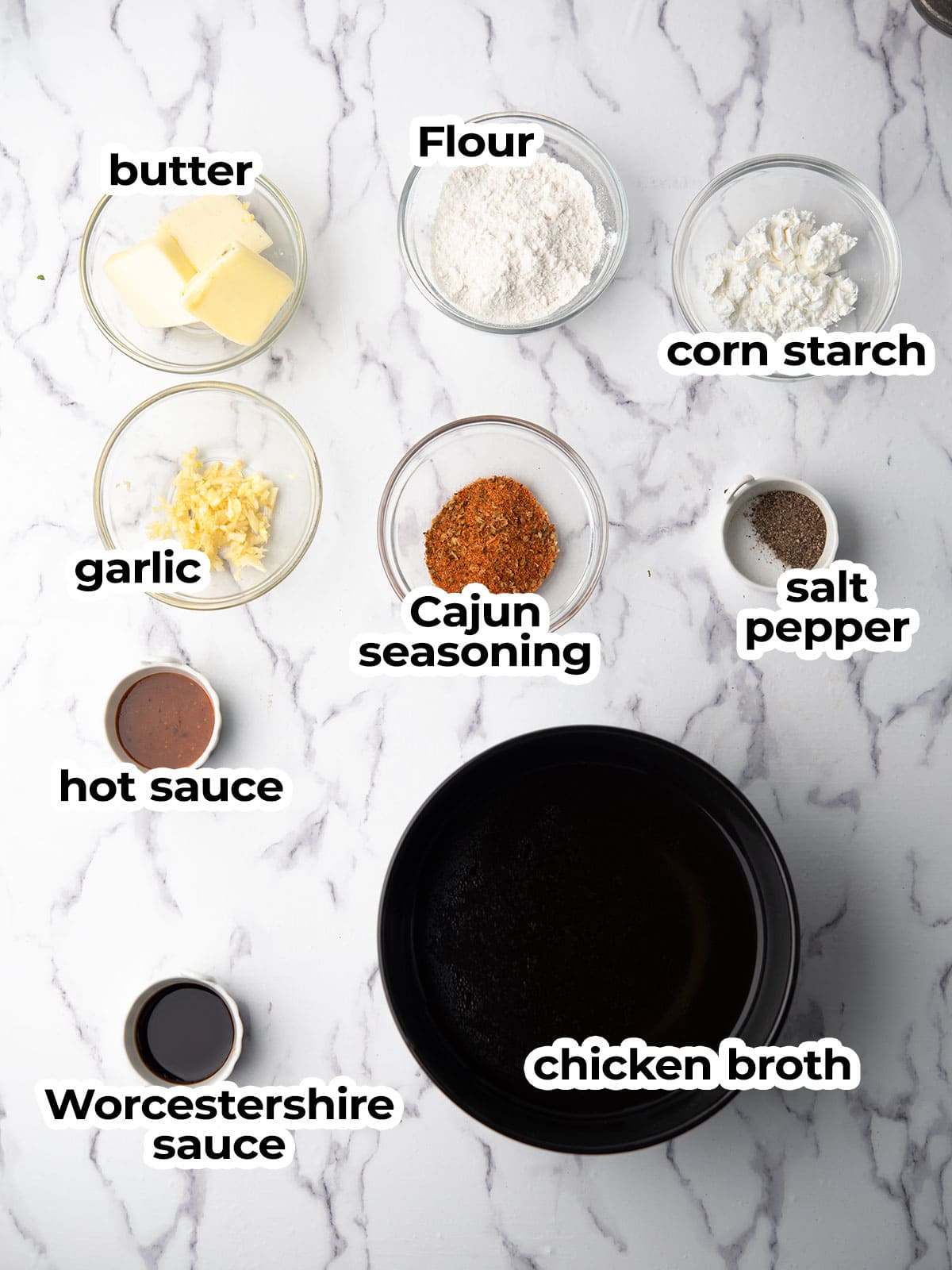 ingredients for the cajun gravy arranged in the kitchen counter