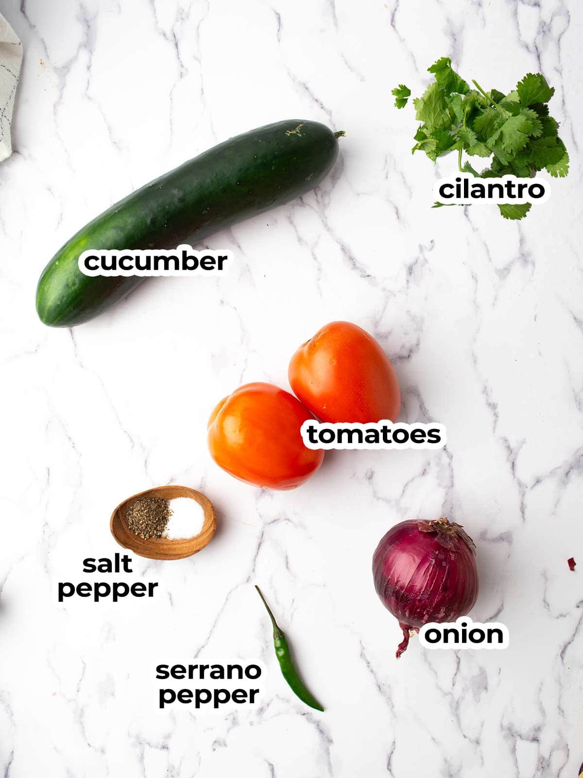 the ingredients for the Indian tomato salad arranged in the kitchen counter