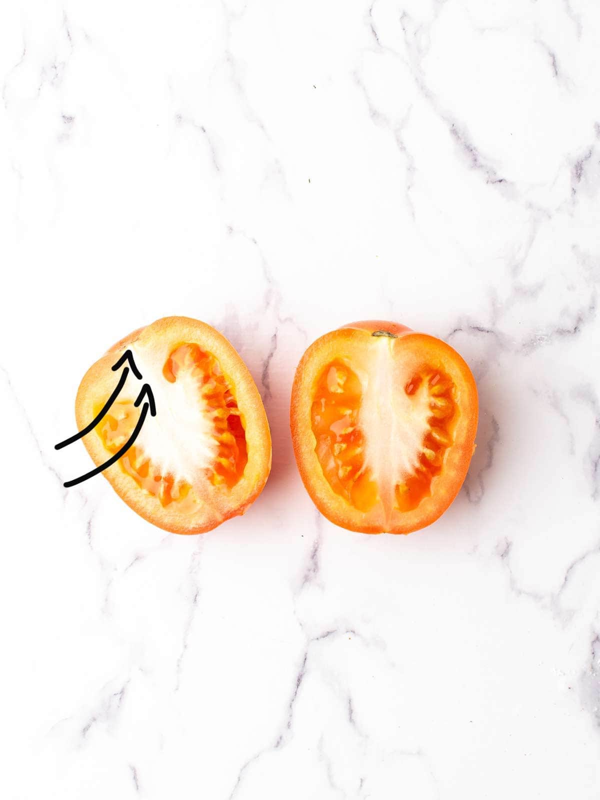 remove the tough core and chop the tomatoes.