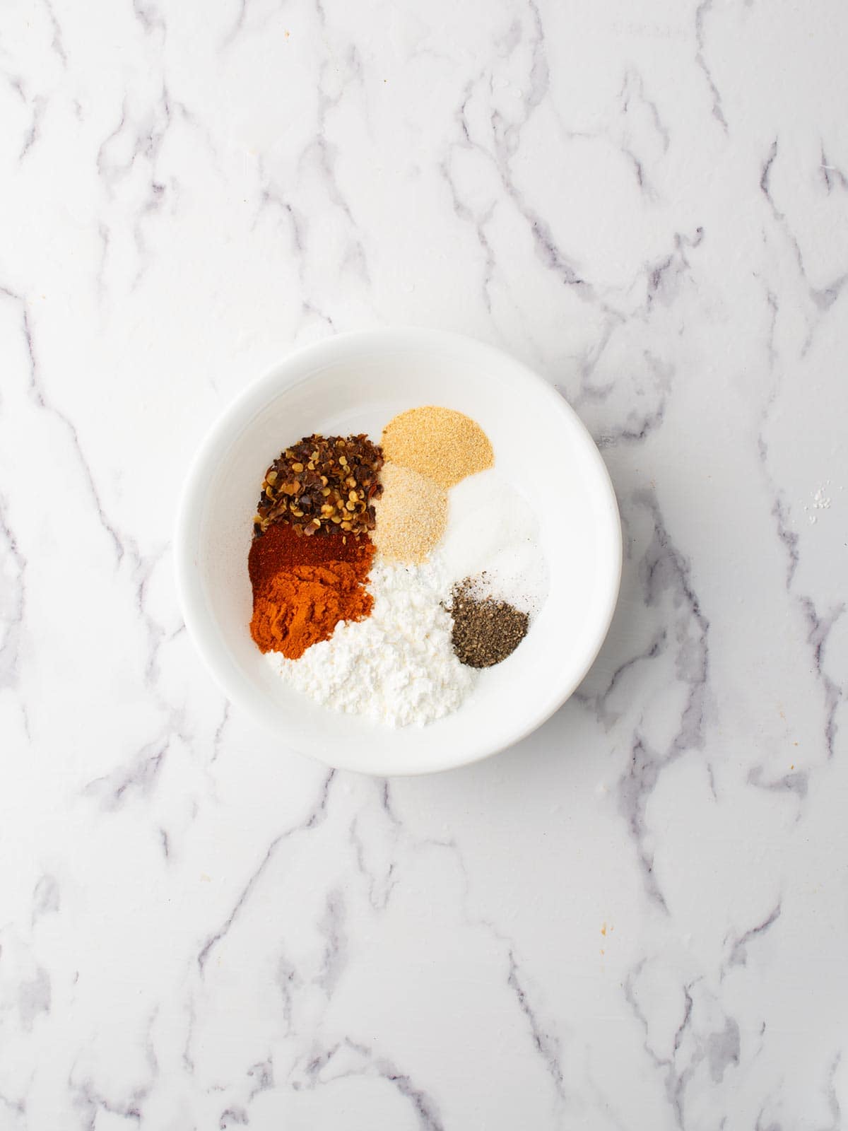 all the seasonings added to the bowl