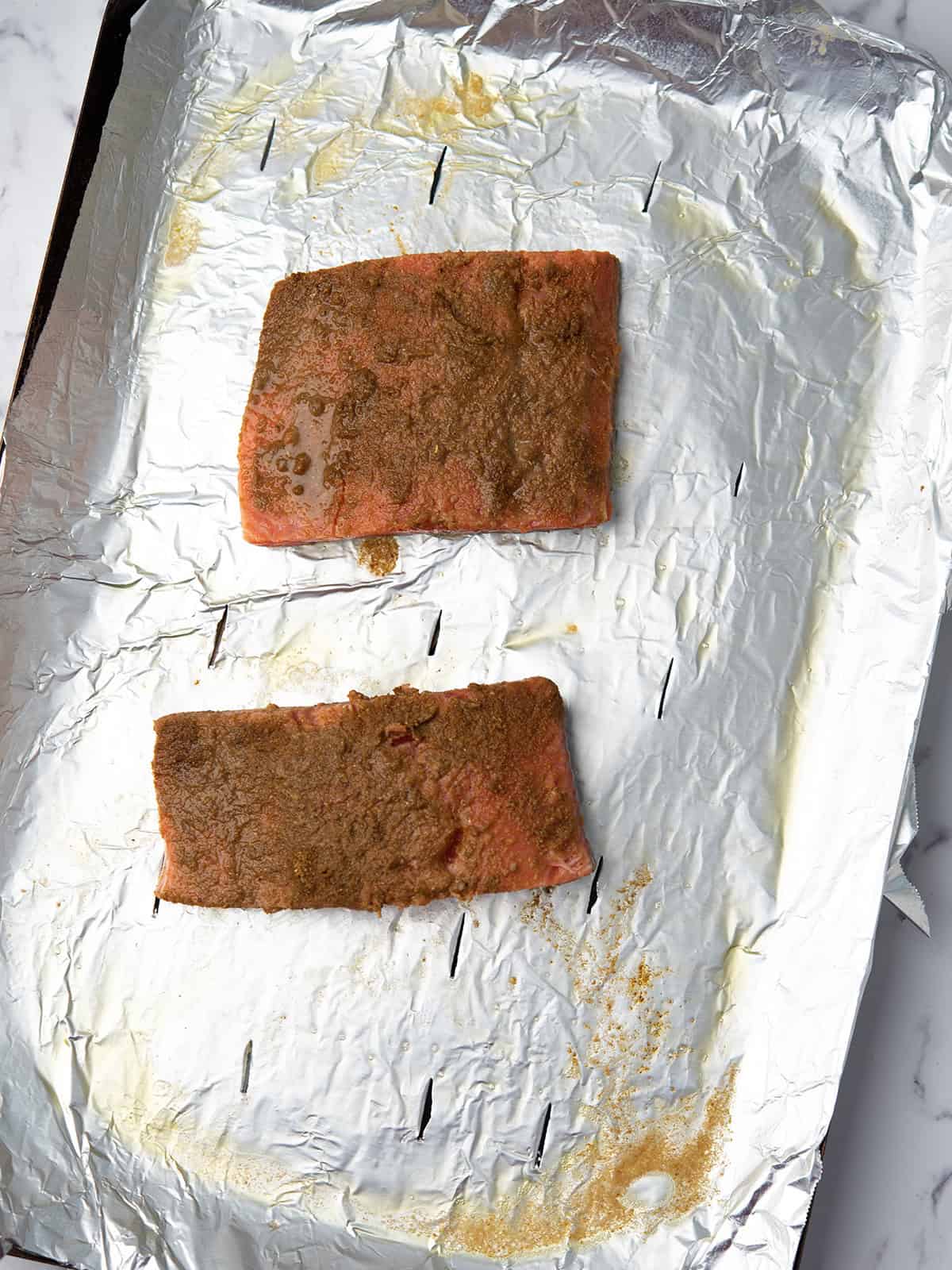 ready to Bake salmon fillets on a tray