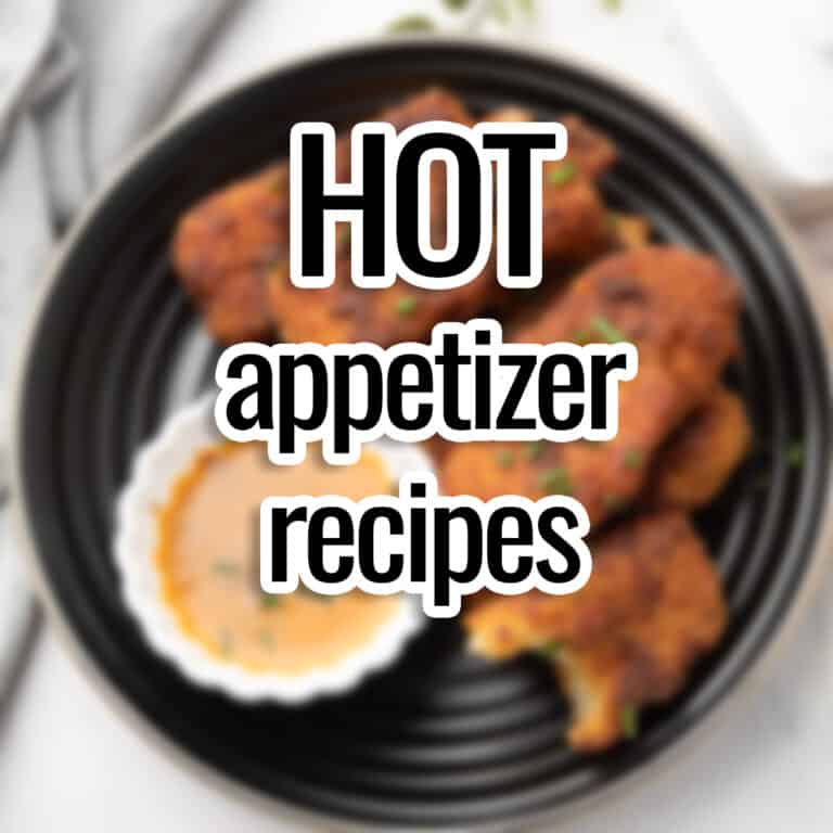 hot appetizer recipes text overlaid on the picture of a cheese stick