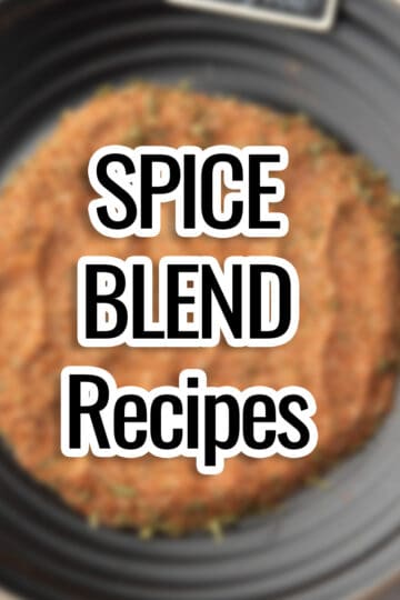 Spice blend recipes text overlaid on the picture of a blend.