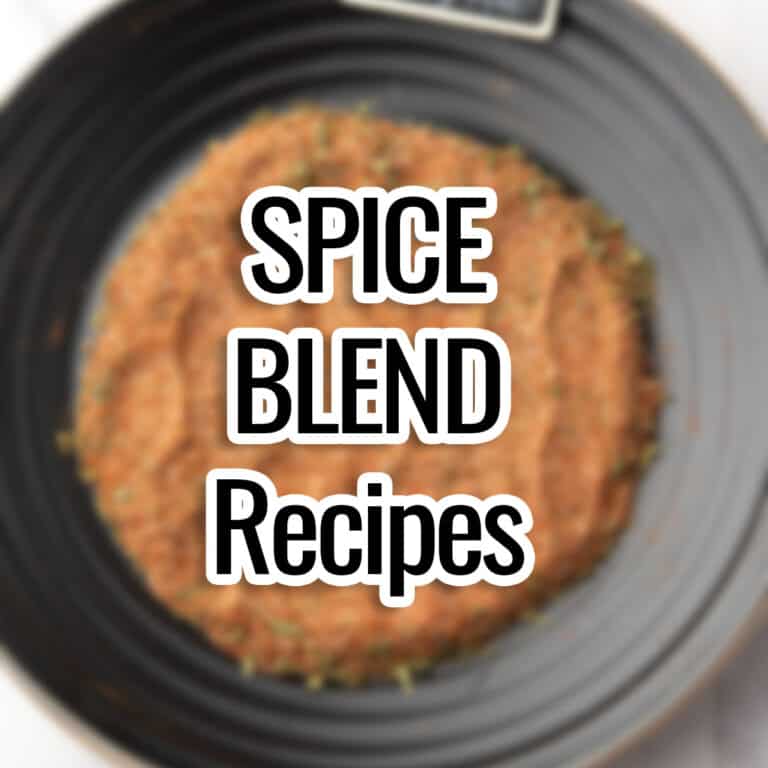 Spice blend recipes text overlaid on the picture of a blend.