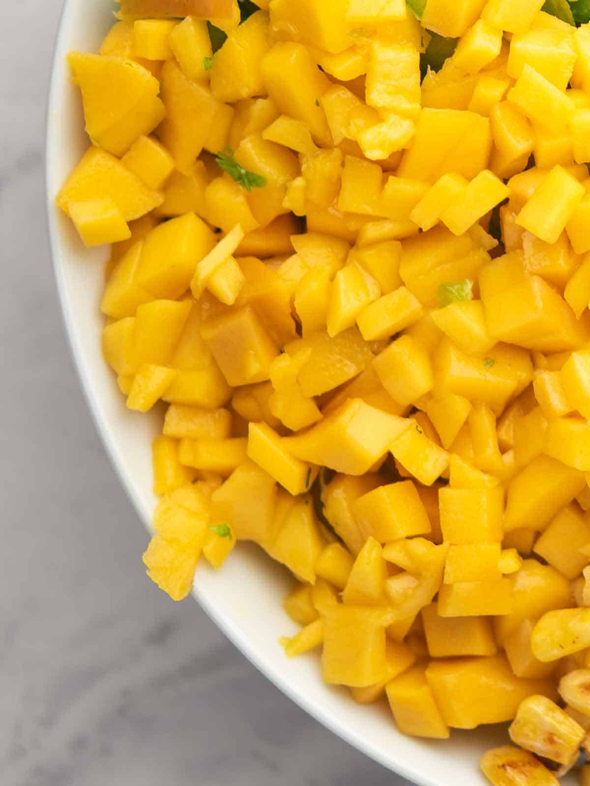 finely chopped mango bites.
