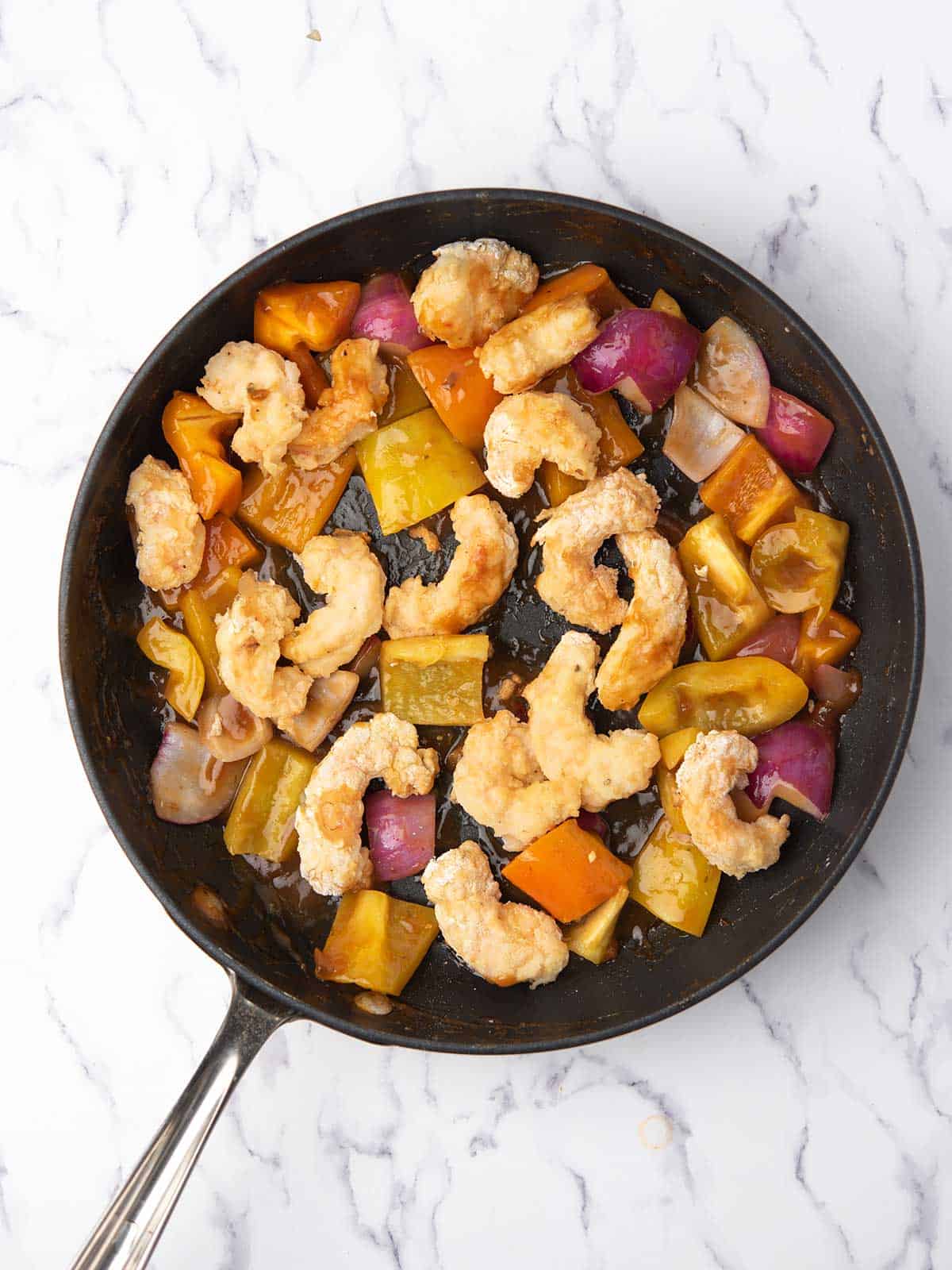 air fryed crispy shirmp added to the firecracker sauce and the veggies.