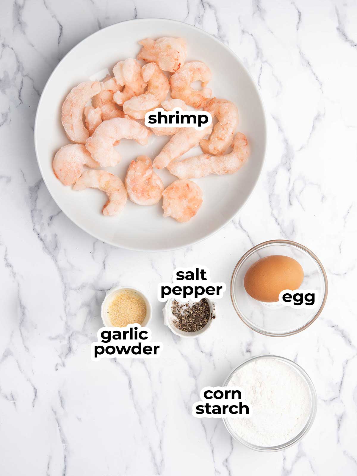 ingredients for the firecracker shrimp arranged in the kitchen counter.