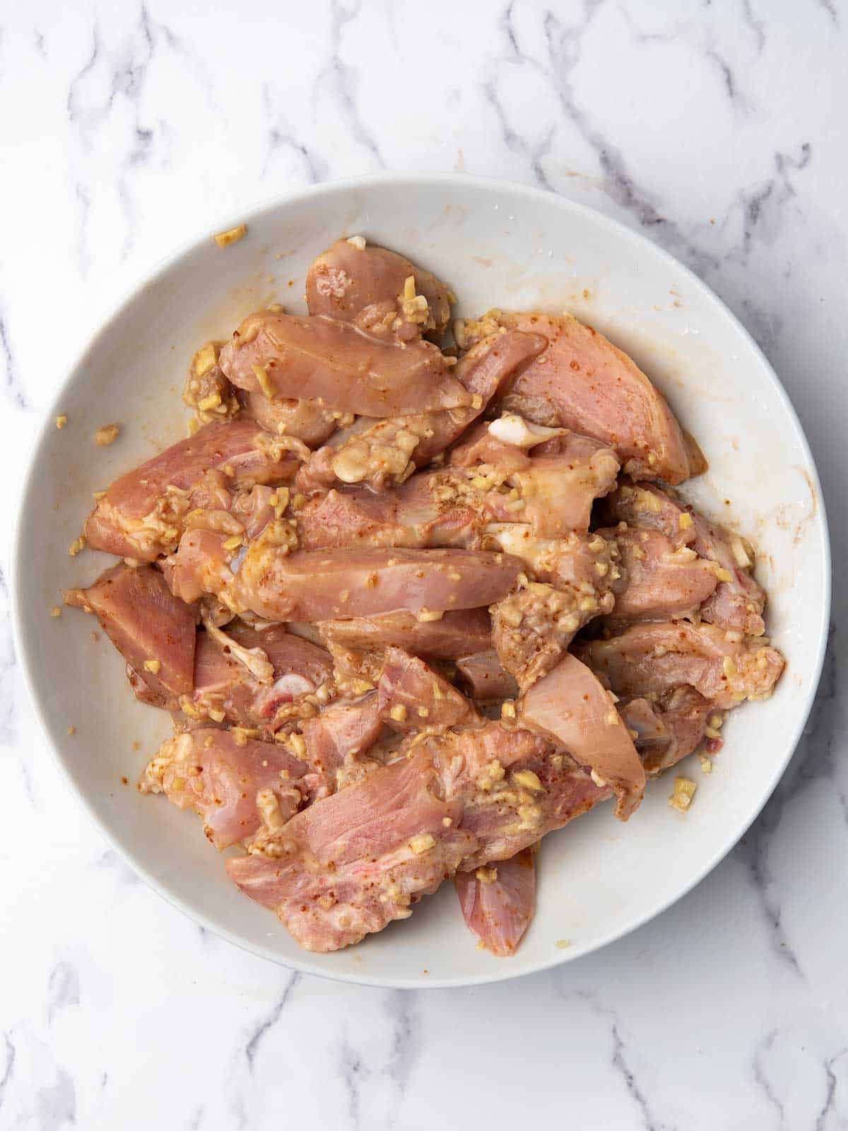 chicken tossed with soy sauce mixture.