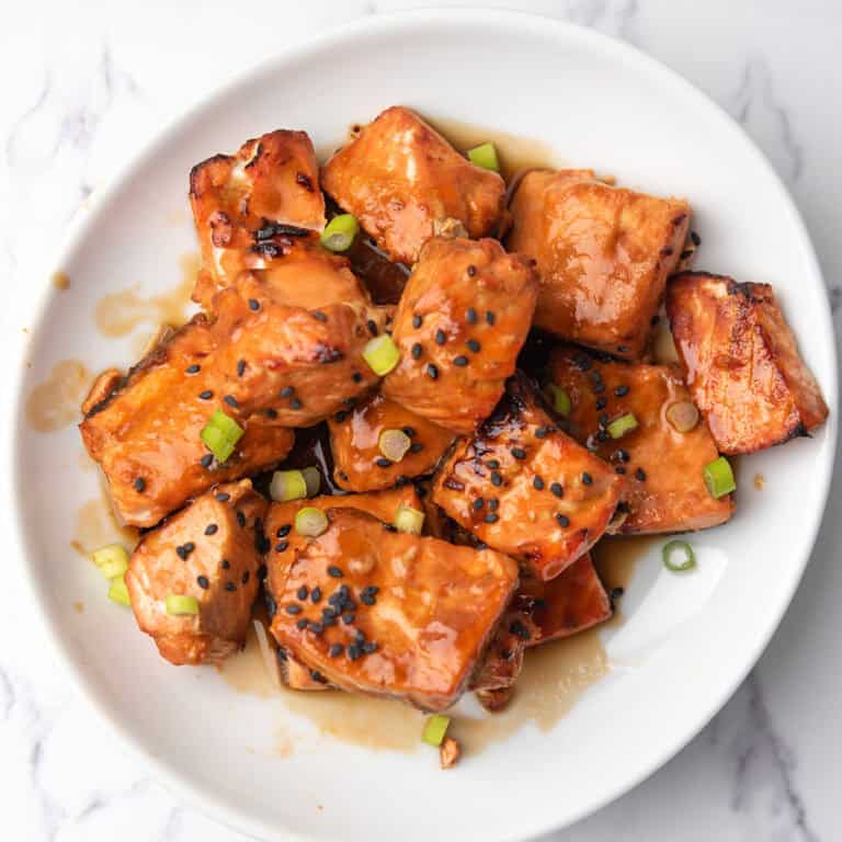 teriyaki salmon bites served for the dinner.