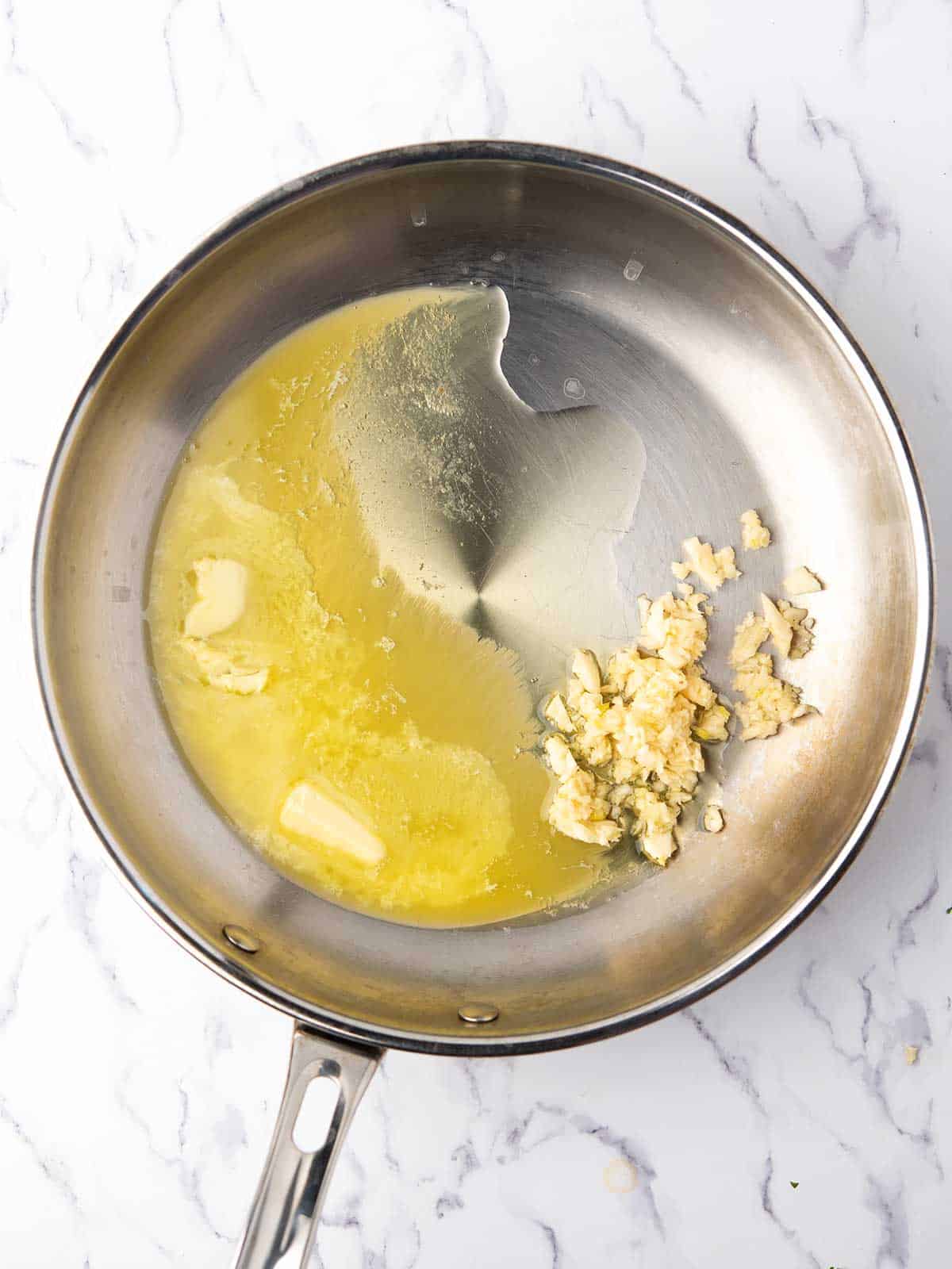 butter and olive oil in the pan.